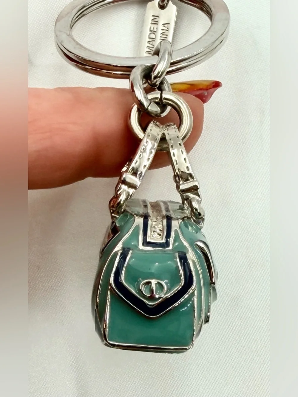 RARE Vintage Coach 3D Enamel Pocket Satchel Bag Charm - Teal/Navy NWOT